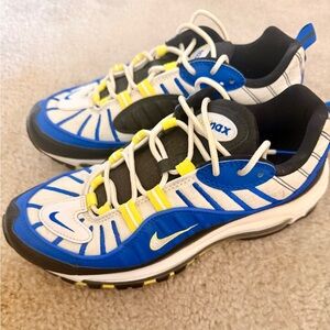 Nike Air Max Entourage (Big Kids) Blue and Yellow Gently Worn Air Max Sneakers